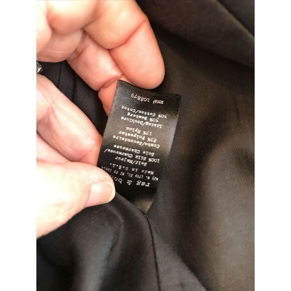Rag & Bone Kato Silk Draped Scarf Blazer Women 10 Lined Buttons Black Pockets - Picture 12 of 15